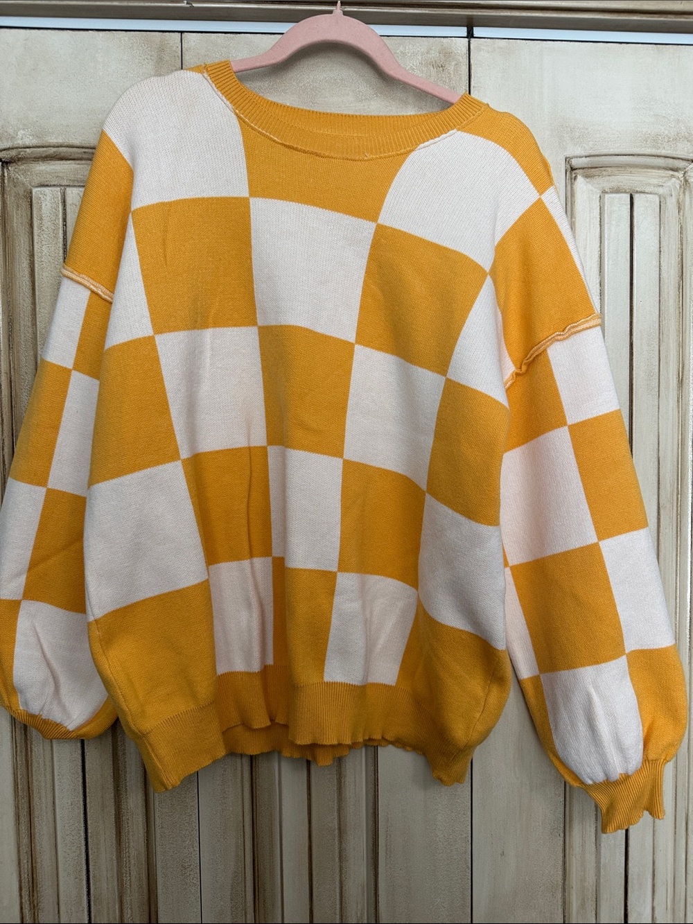 Checkerboard Knit Sweater - Yellow & Cream
